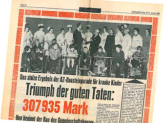 alter Zeitungsbericht über sehr erfolgreiche Spendenaktion für kranke Kinder.